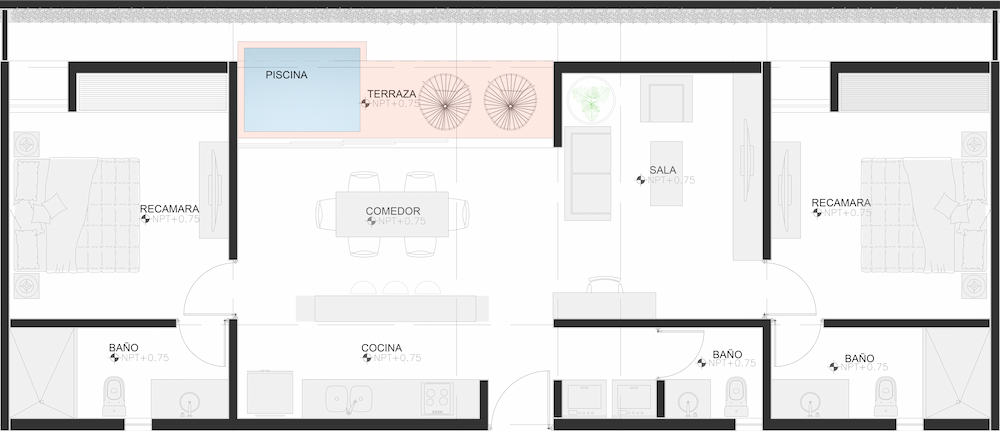 Planos de Departamento Duplex garden en Ninfa, Temozón